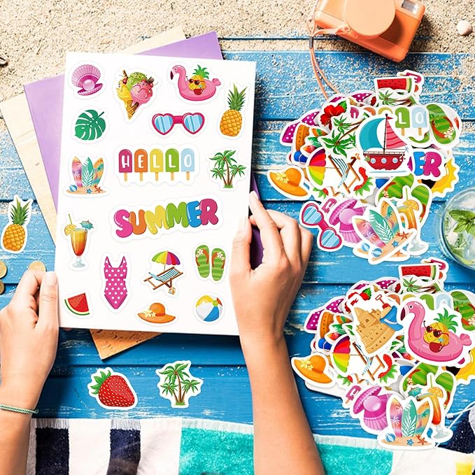 300Pcs Summer Foam Stickers, Colorful Self-Adhesive Summer Pool Beach Stickers