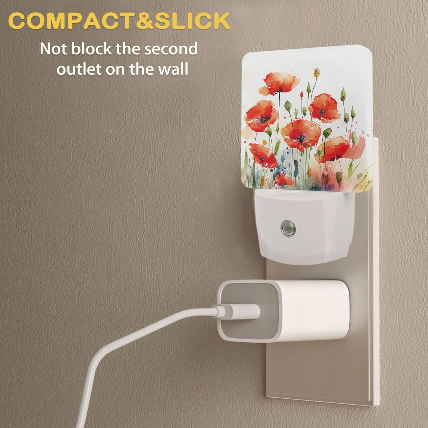 Red Poppy Flowers Night Light, Red Flowers Night Lights Plug Into Wall with Dusk to Dawn Sensor Wall Lamp, Nightlights for Bedroom, Bathroom, Hallway, Kitchen, Gifts Ideal for Girls Women