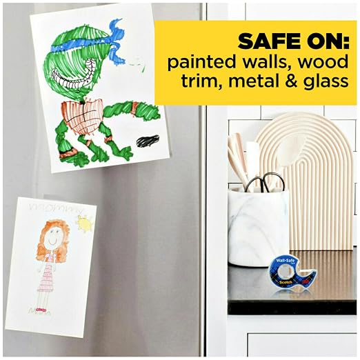 Scotch Wall-Safe Tape, 2 Dispensered Rolls, Sticks Securely, Removes Cleanly