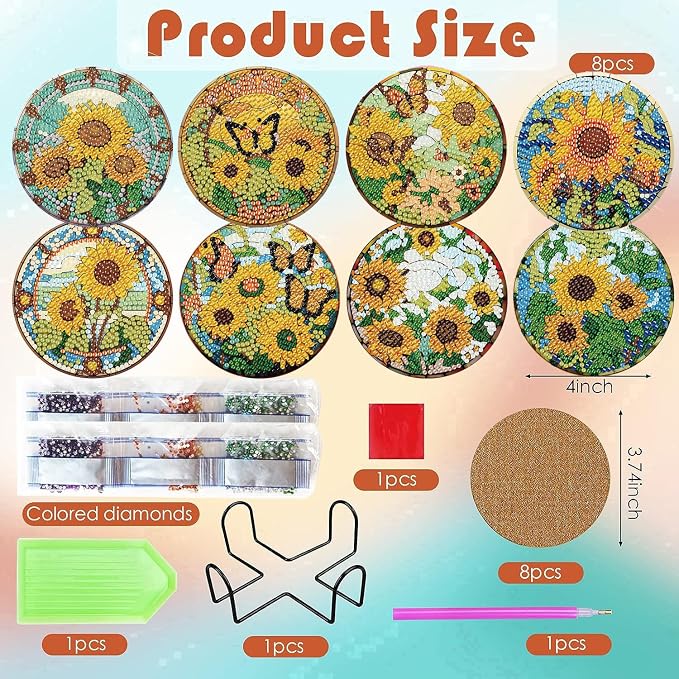 ijbnhd 8 Pcs Sunflower Diamond Art Coasters Kit Diamond Painting Coasters |