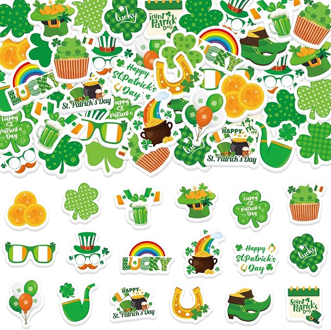 300Pcs St. Patrick’s Day Foam Stickers, Self-Adhesive Lucky Shamrock Clover