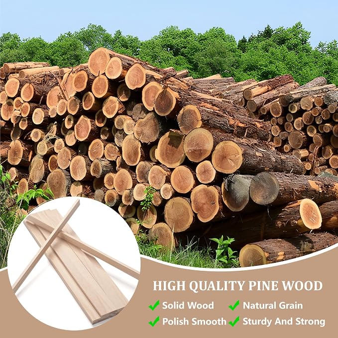 Wood Strips Slats for Wall, Wooden Dowels Wooden Sticks for Crafts 1/4" ×3/4" ×
