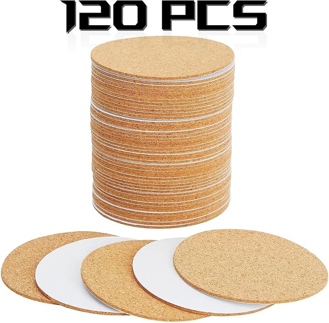 Self-Adhesive Cork Round, Allazone 120 Pack 9 x 9CM Cork Backing Sheets