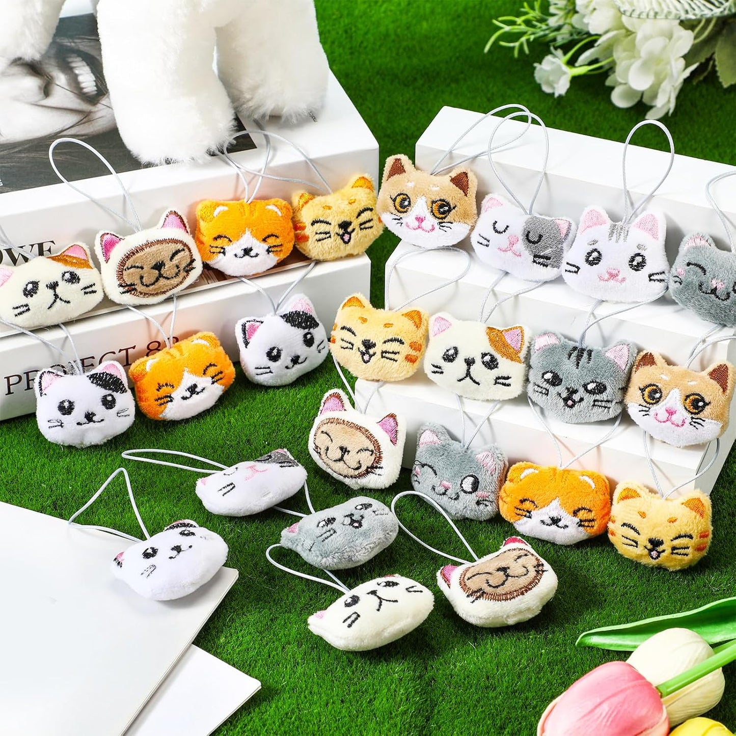 Libima 40 Pcs Mini Stuffed Animals Sea Animal Fruit Plush Keychain Set for Carnival Birthday Classroom Prizes Decoration for Clothes (Cat)
