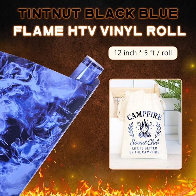 Tintnut Black Blue Flame Heat Transfer Vinyl Roll, stretch washable, heat press