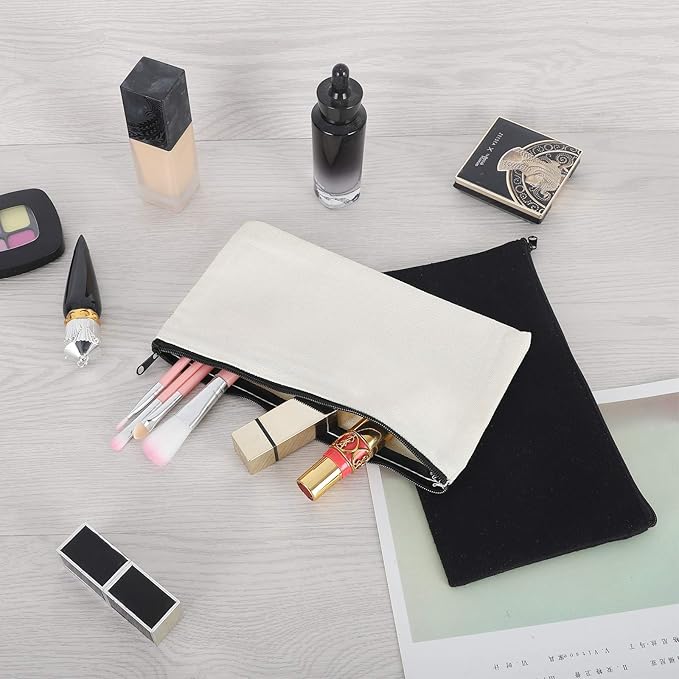 12 Pieces White Cotton Canvas Makeup Bag, Blank DIY Craft Bag
