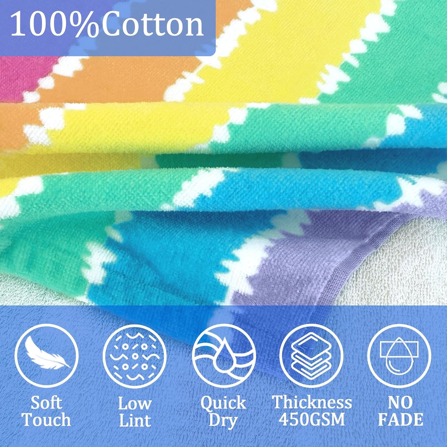 VOOVA & MOVAS Hooded Beach Towels for Girls & Kids (3-10 Years) | 30"x50" Soft Absorbent 100% Cotton Towel Wrap | Perfect for Toddler Beach, Pool, Bath, Swimming | Striped Color Design