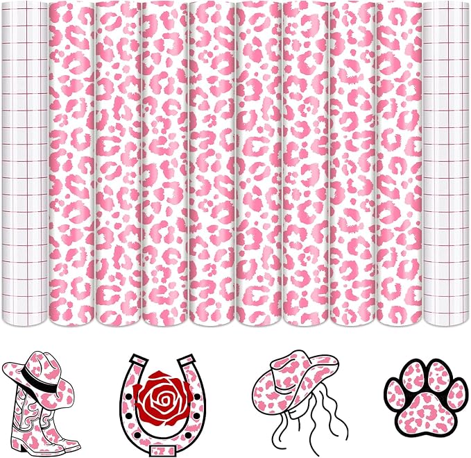 Tintnut Leopard Permanent Vinyl 8 Sheets 12x10in Pink Adhesive Vinyl | Cheetah