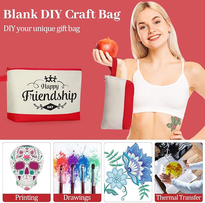Silkfly 15 Pcs Cotton Canvas Makeup Bags Cosmetic Zipper Bags 10.2 x 5.5 x 2''