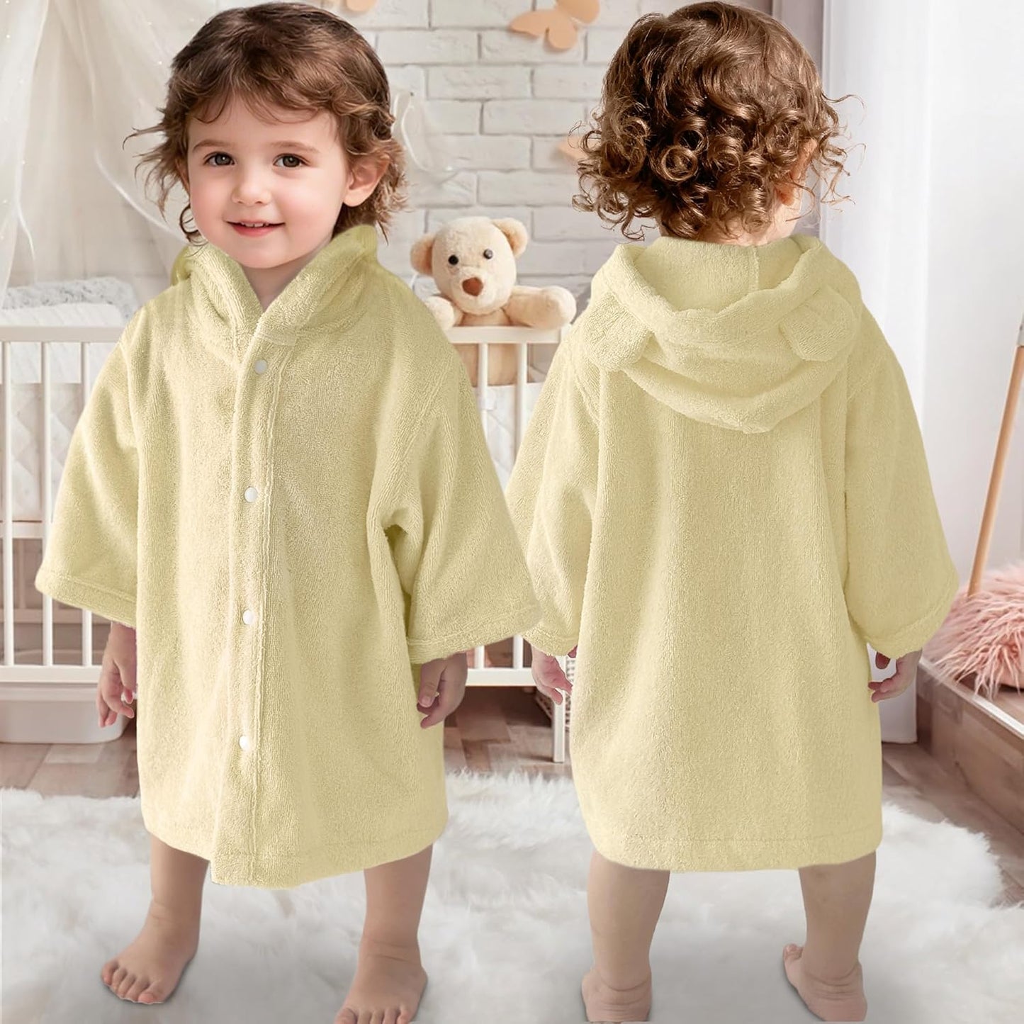 VOOVA & MOVAS Baby Hooded Towel with Bear Ear, 0-3Years | 100% Cotton, Ultra-Soft & Absorbent | Gentle for Sensitive Skin, Bath, Pool & Beach Towel | Newborn (Beige)