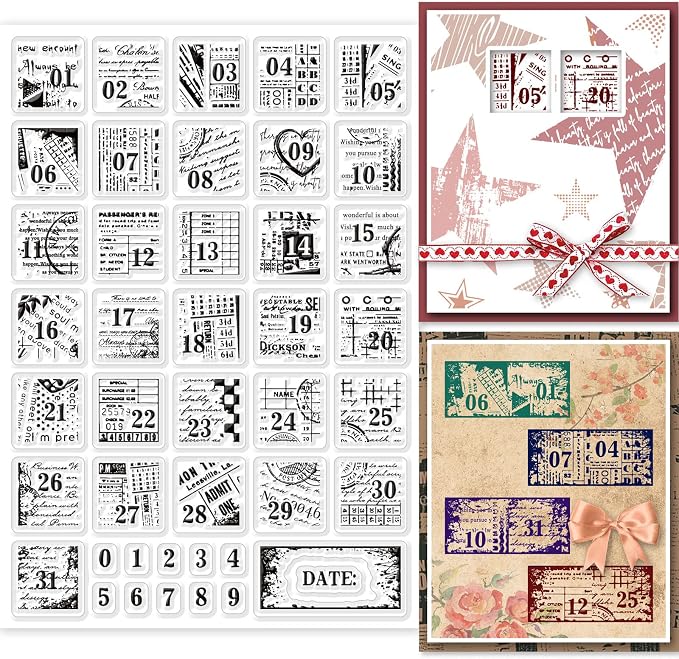 GLOBLELAND Vintage Date Clear Stamps Retro Number Text Background Silicone