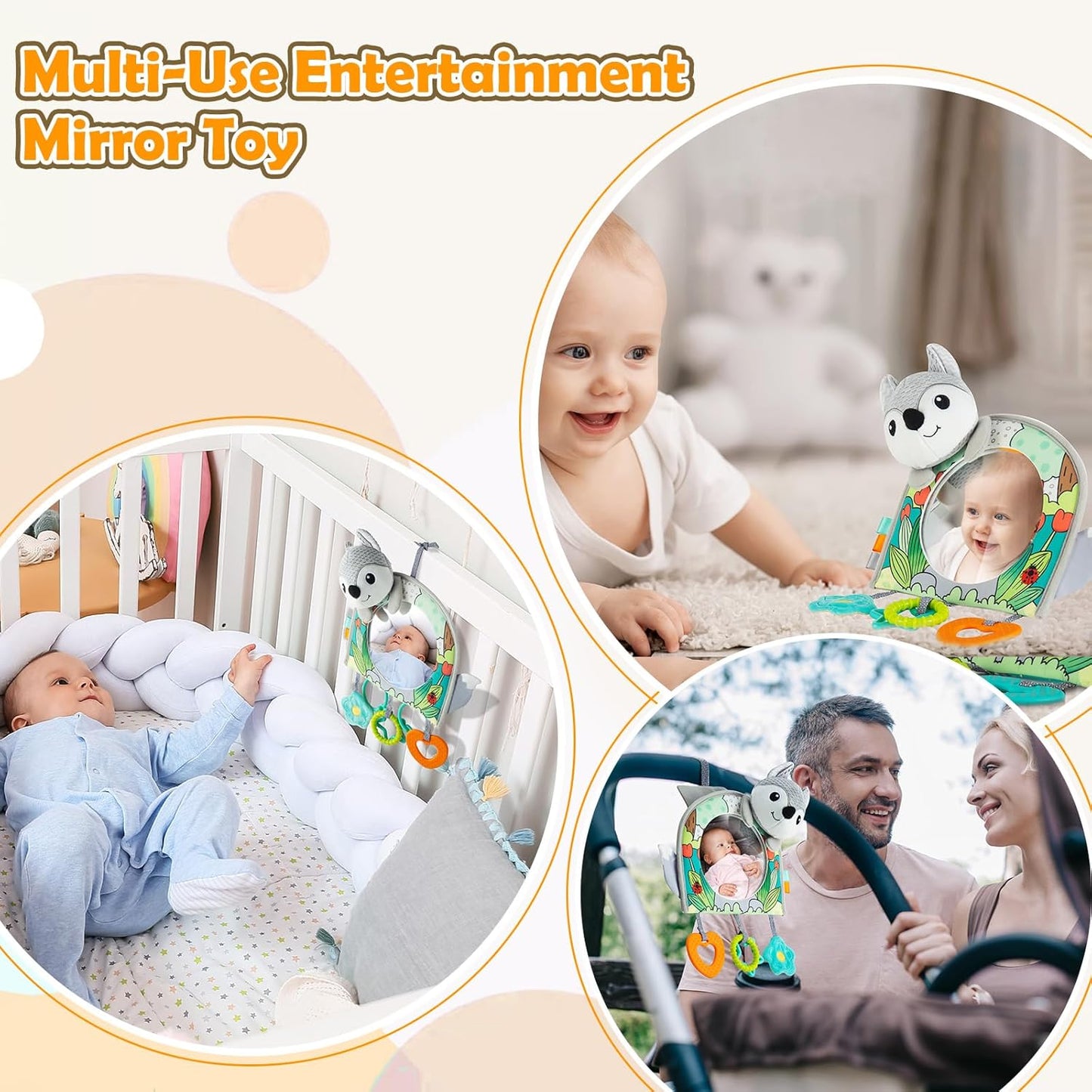 Car Seat Toy, Baby Car Mirror Toy for Rear Facing, Travel Baby Activity Center with Hanging Engaging Toys for Infants Babies 0-6-12-18 Months Boy Girl