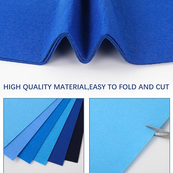 Whaline 18Pcs Blue Felt Fabric Sheets Soft Thick Assorted 6 Colors Craft Felt