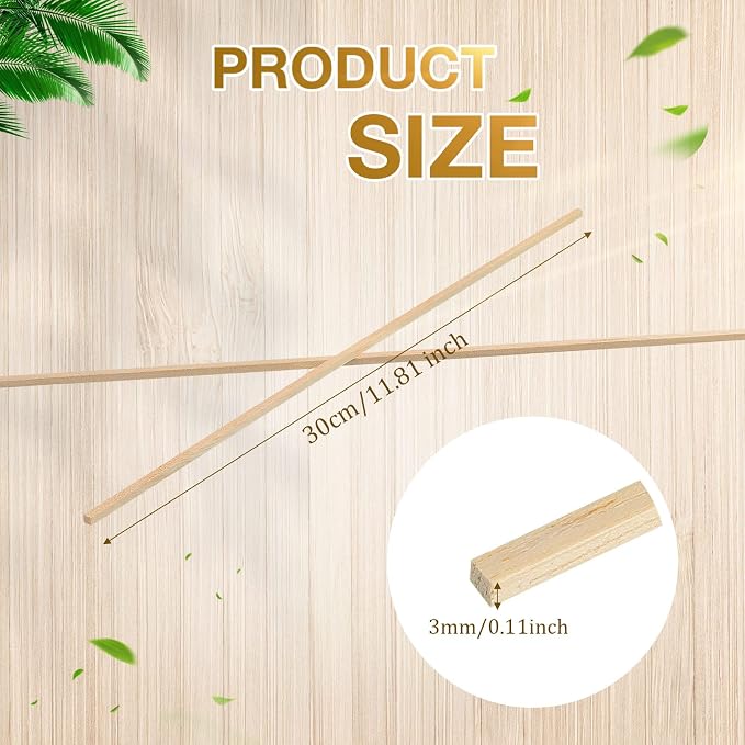 Yalikop 240 Pcs Balsa Wood Sticks 1/8" x 12" Square Wooden Dowels Rods Balsa