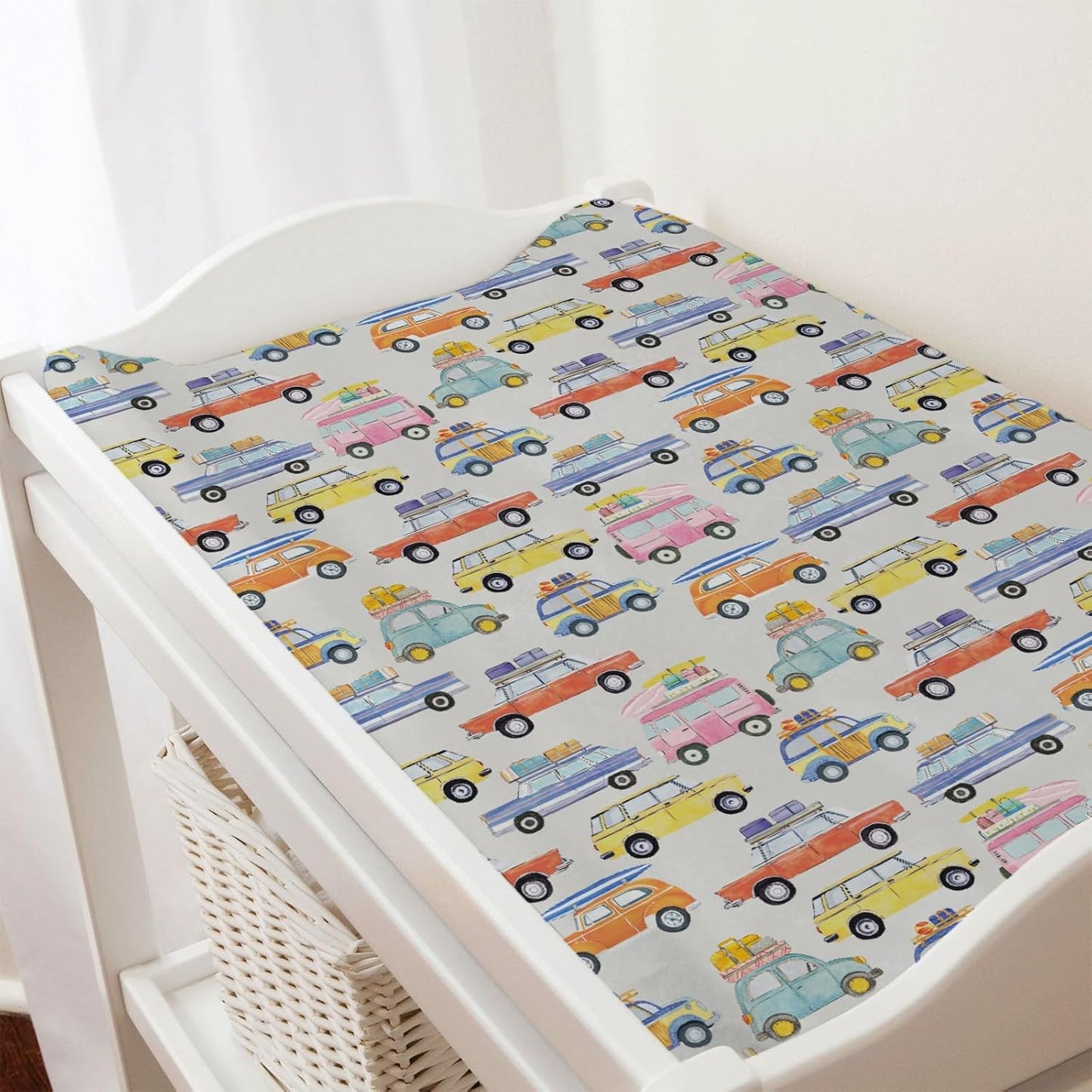 Colorful Classic Car Baby Changing Pad Covers Boy Girl 32''x16'' Retro Car Auto Vehicles Fitted Diaper Change Table Mats Vintage Car Vehicles Transportation Soft Breathable Cradle & Bassinet Sheets