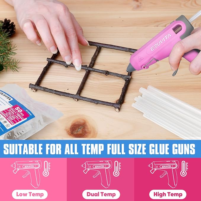 EZUVITA 50-Pack Full Size Hot Glue Sticks, 0.43” Dia x 6” Long | Clear