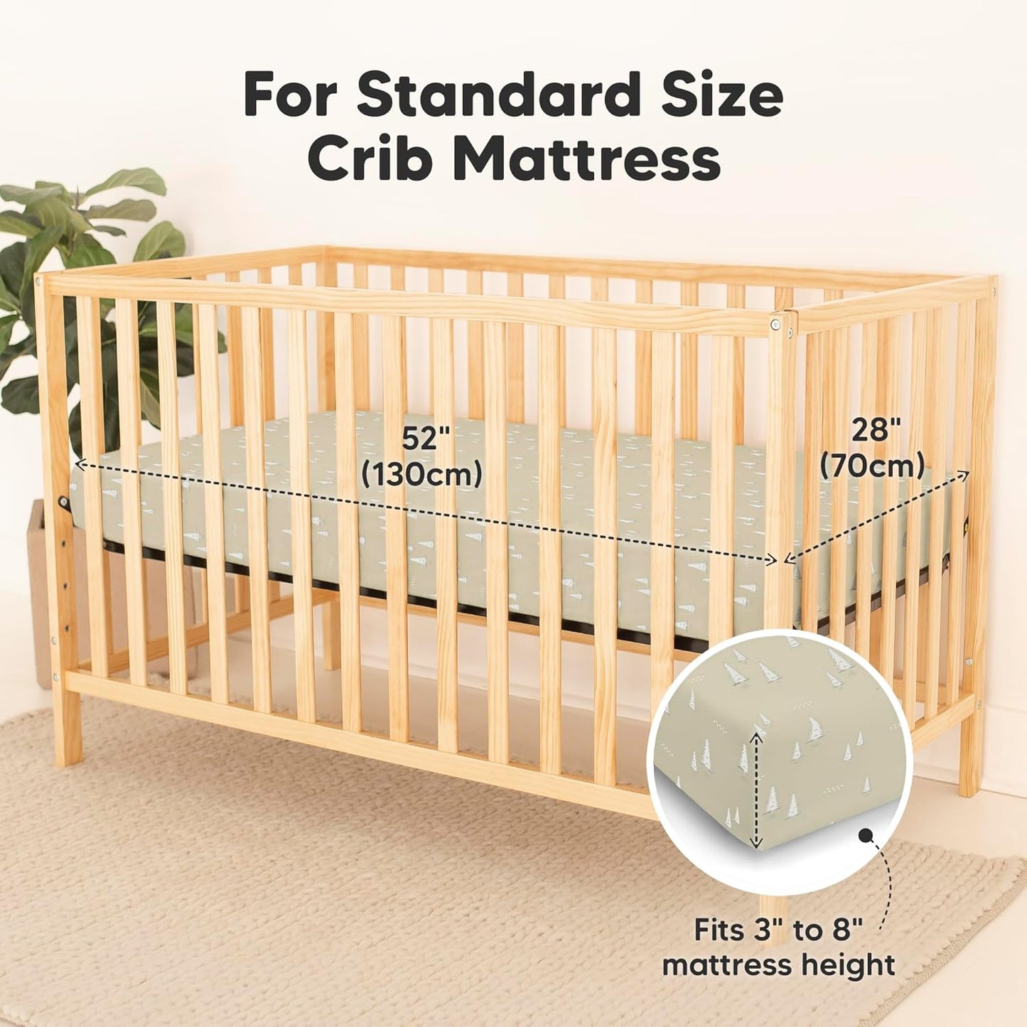 2-Pack Waterproof Baby Crib Sheets for Boys, Girls - 52x28 Viscose Derived from Bamboo Toddler Bed Sheet Neutral, Fitted Crib Mattress Protector Cover for Baby Bedding, Soft & Gentle (Pine Grove)