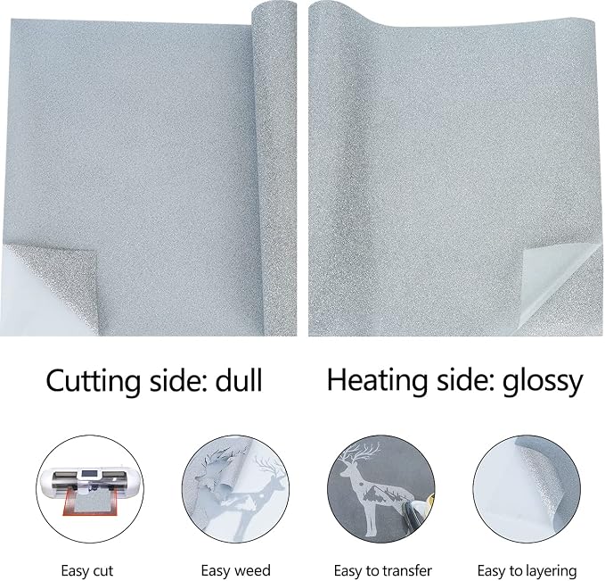 guangyintong Glitter Silver Heat Transfer Vinyl HTV Rolls, HTV Vinyl