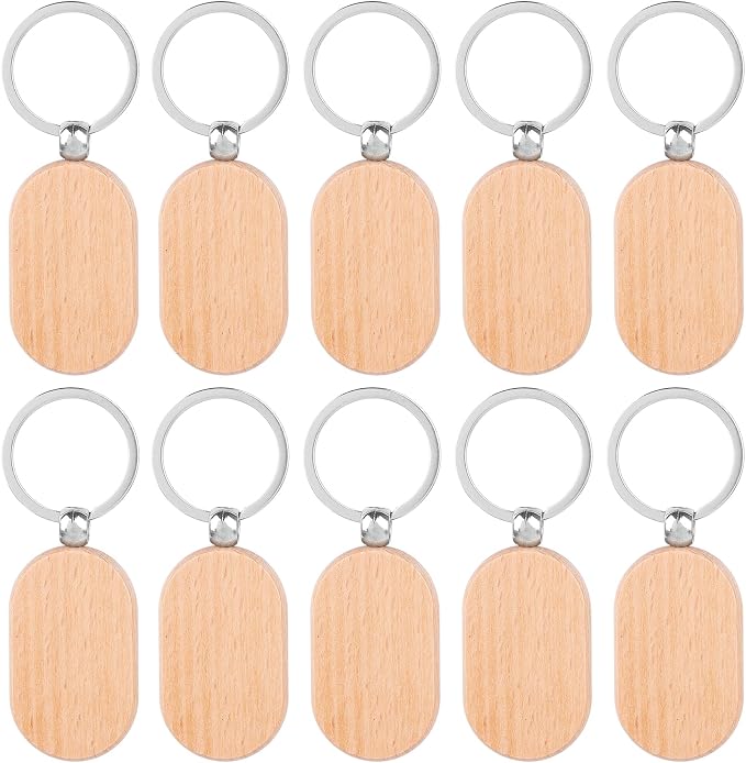 AUEAR, Blank Wooden Key Chain Wood Keychain Key Ring Key Tags Personalized EDC