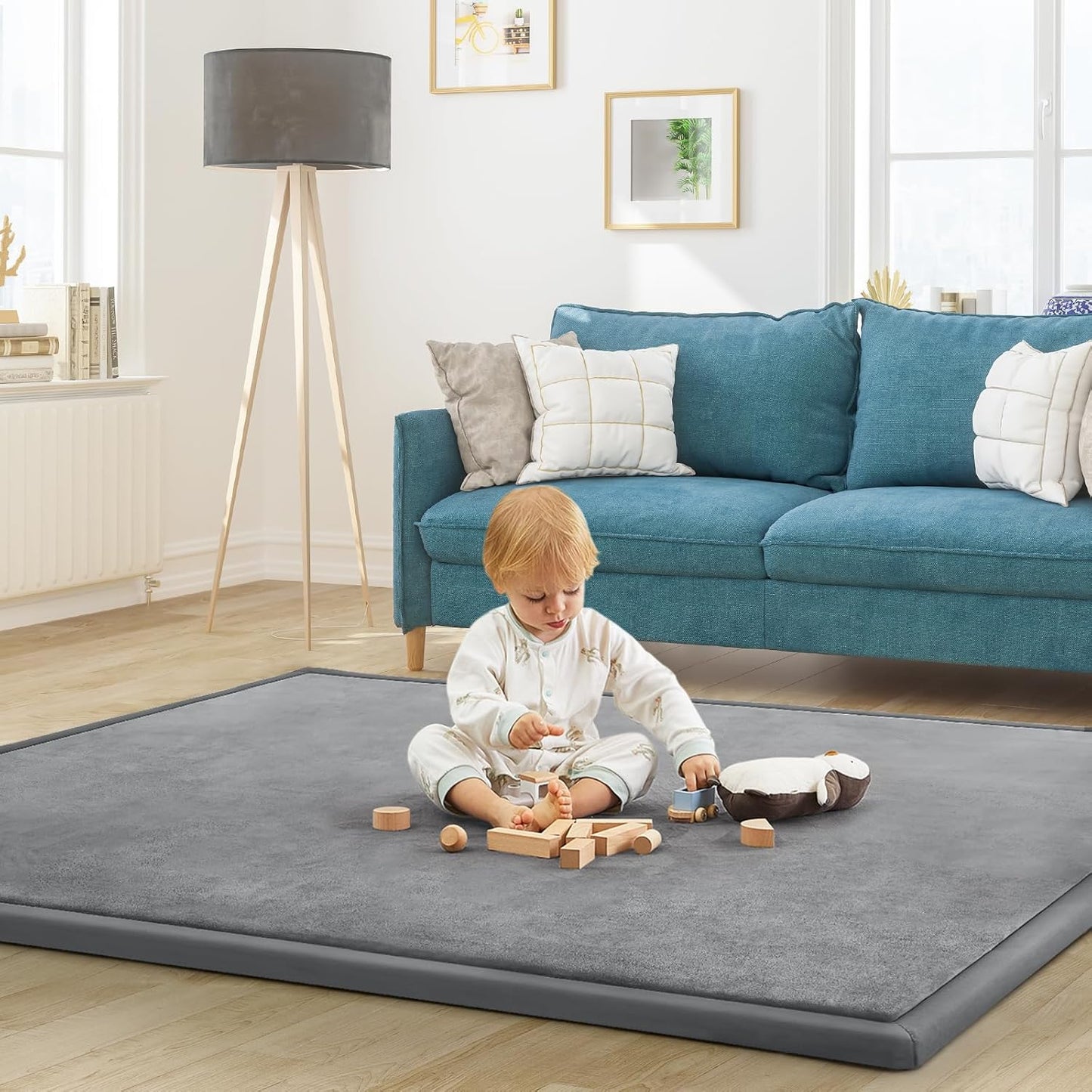 Baby Play Mat for Floor Tummy Time Mat Nursery Muscle Area Rug Playroom Rug Tatami 59"*59" Memory Foam 1.3" Thick Crawling For Babies,Toddlers, Infants, Kids,Floor(Grey)