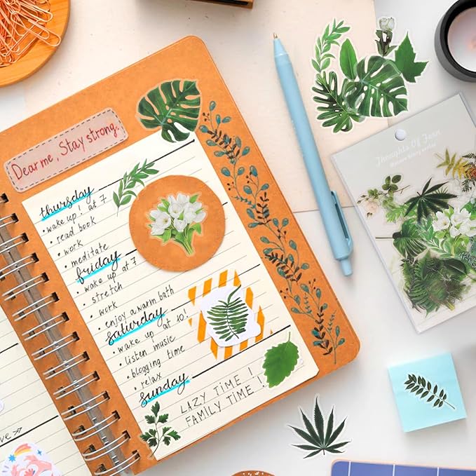 Imeepa 60Pcs Plants Stickers Transparent Scrapbooking Stickers | Waterproof
