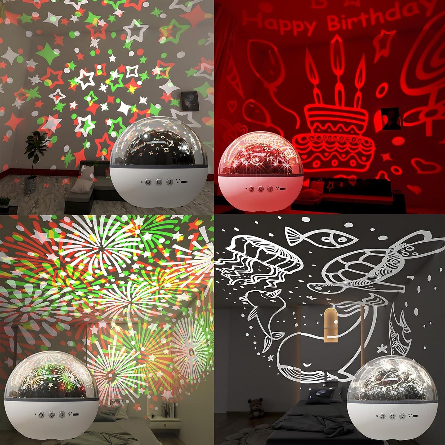 Colorful Life Star Projector Night Light for Kids with Music Box, 5 Films, Rotating Galaxy Light, USB Powered Baby Nursery Lamp for Bedroom (Blue, Green, White, USB-Rechargeable Eight Tone Model)