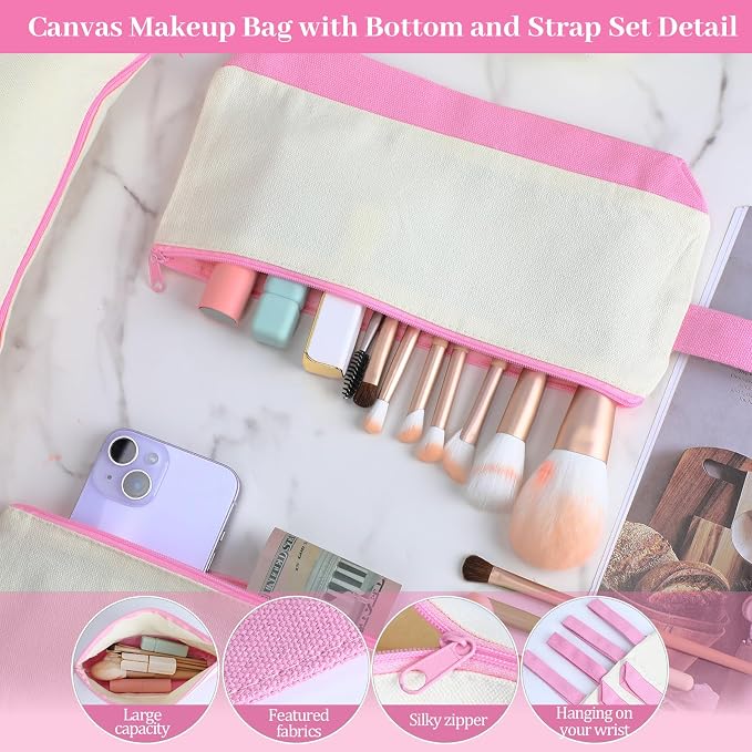 Silkfly 48 Pcs Cotton Canvas Makeup Bags Cosmetic Zipper Bags 10.2 x 5.5 x 2''