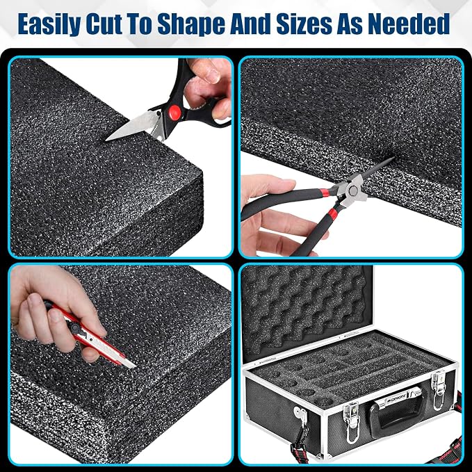 2 PCS Polyethylene Foam Block 12 x 10 x 3.5 In Black Packing Sheet, Thick Foam