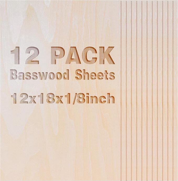 12 Pack Basswood Sheets 1/8x18x12 Inch, Unfinished Wood