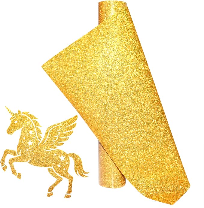 Gold Glitter Heat Transfer Vinyl Rolls Gold Iron HTV Vinyl 12inch x 7feet Iron