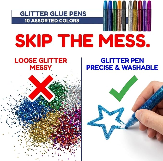 Tassel Toppers Non Toxic Washable Glitter Glue Stick Set, Quick Drying Color