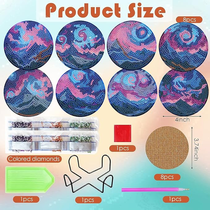 ijbnhd 8 PCS Aurora Diamond Art Coasters Diamond Painting Coasters | Diamond