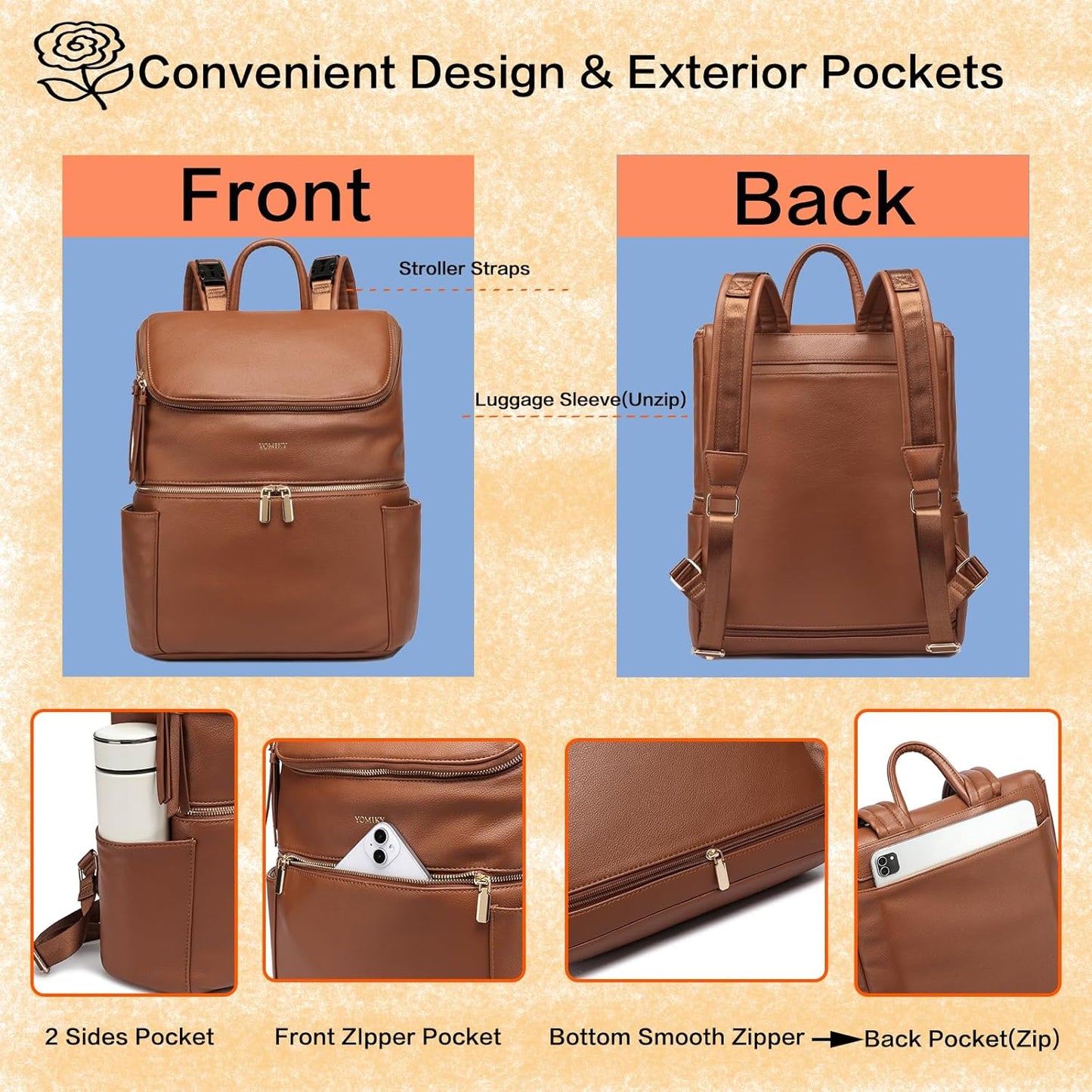 Leather Diaper Bag Backpack for Boy Girl Twins, Toddler Diaper Bag with Multiple Pockets, Cooler Compartment