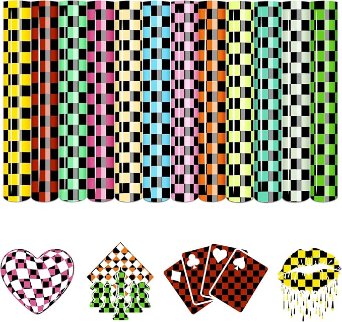 Tintnut Black Base Checkerboard Heat Transfer Vinyl, Checker pattern PU HTV