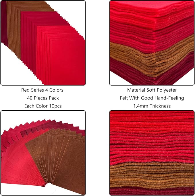 Soft Felt Sheets, 8x12 inches Assorted Craft Felt Fabric, 1.4mm Thick Felt