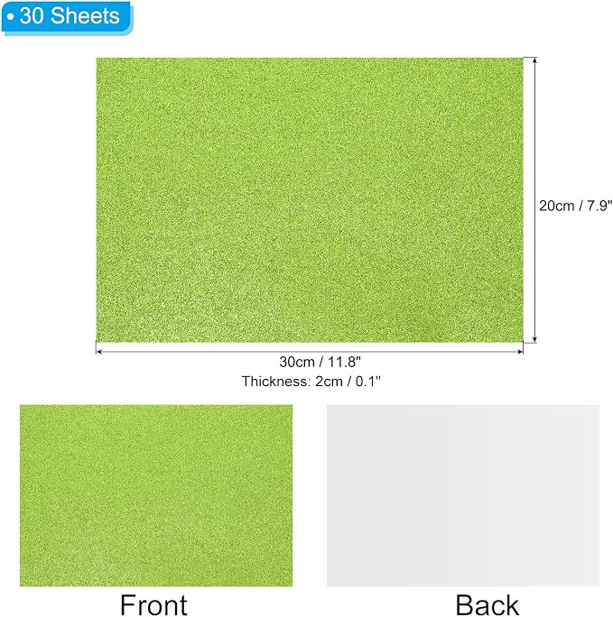 PATIKIL 30Sheets Light Green EVA Glitter Foam Sheet 11.8 x 7.9 Inch 2mm Thick