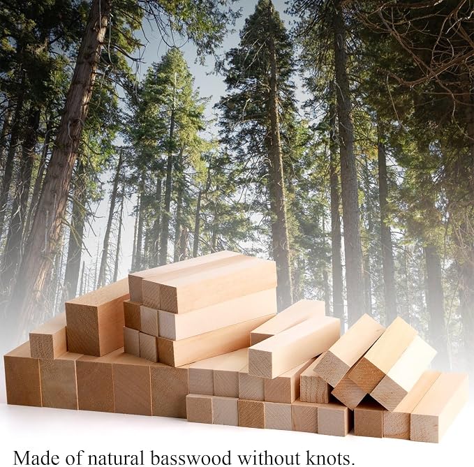 Tosnail 36 Pieces Basswood Carving Blocks, 3.9 x 1.6 x 1.2 Inch and 3.9 x 0.8 x