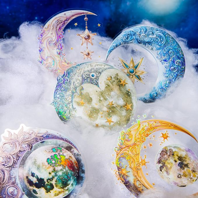 Yoksas 36Pcs Large Holographic Fantasy Moon Stickers