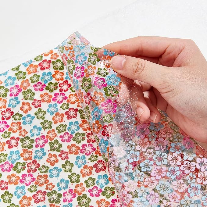 Flower Printed TPU Jelly Faux Leather Fabrics, 11.8 x 47.2 Inch Clear TPU Vinyl