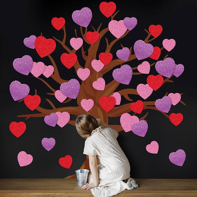 JarThenaAMCS 45Pcs Valentine's Day Glitter Heart Paper Cut-Outs