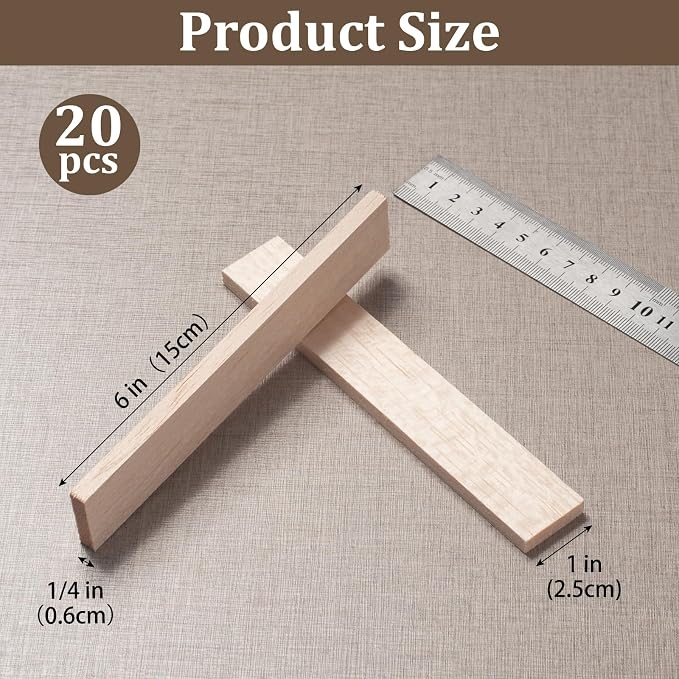 Balsa Wood Sticks, Balsa Wood Strips Planks 1/4" × 1" × 6", Flat Wooden Slats