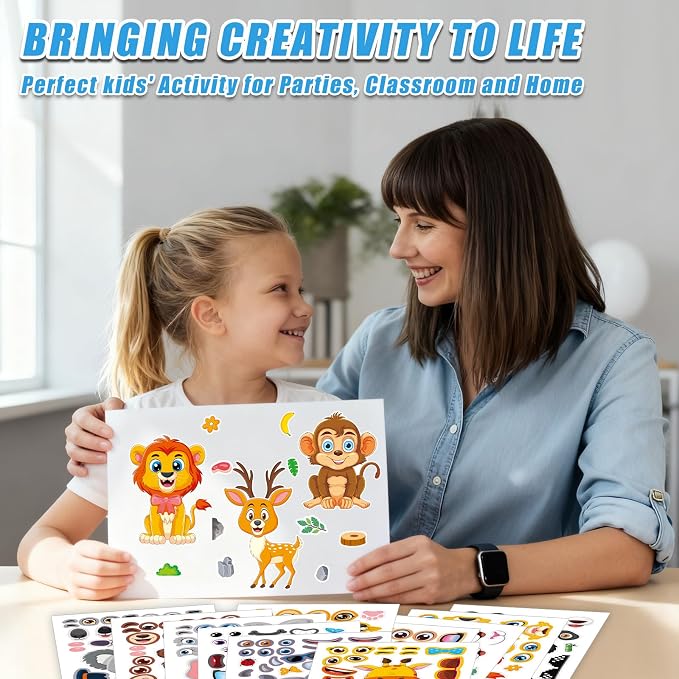 48 Sheets Create Funny Safari Animals Stickers, Make a Face Stickers