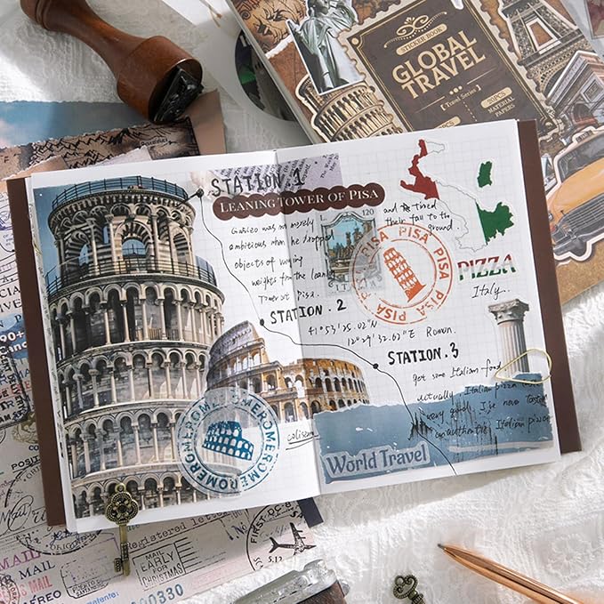 Vintage Scrapbook Stickers, Aesthetic Global Travel Sticker Book