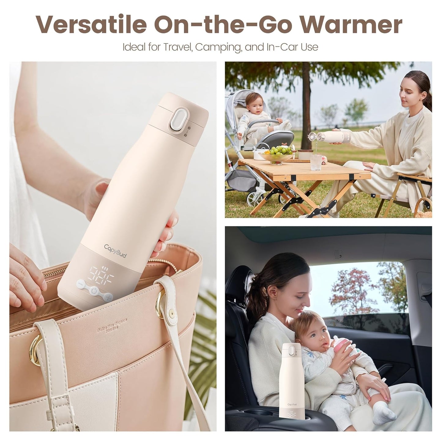 Portable Bottle Warmer for Travel, 12 Oz Milk Warmer for Breastmilk Formula Water, 3 Mins Fast Heating, Long Battery Life, 5 Levels Smart Temp Control, Ideal for Night Feeding, Travel, Car