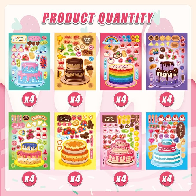32 Sheets Create Cake of Dreams Stickers, Make Your Own Cake Stickers