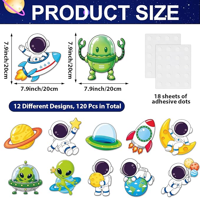 120pcs Outer Space Theme Cutouts Back to School Bulletin Board Decorations