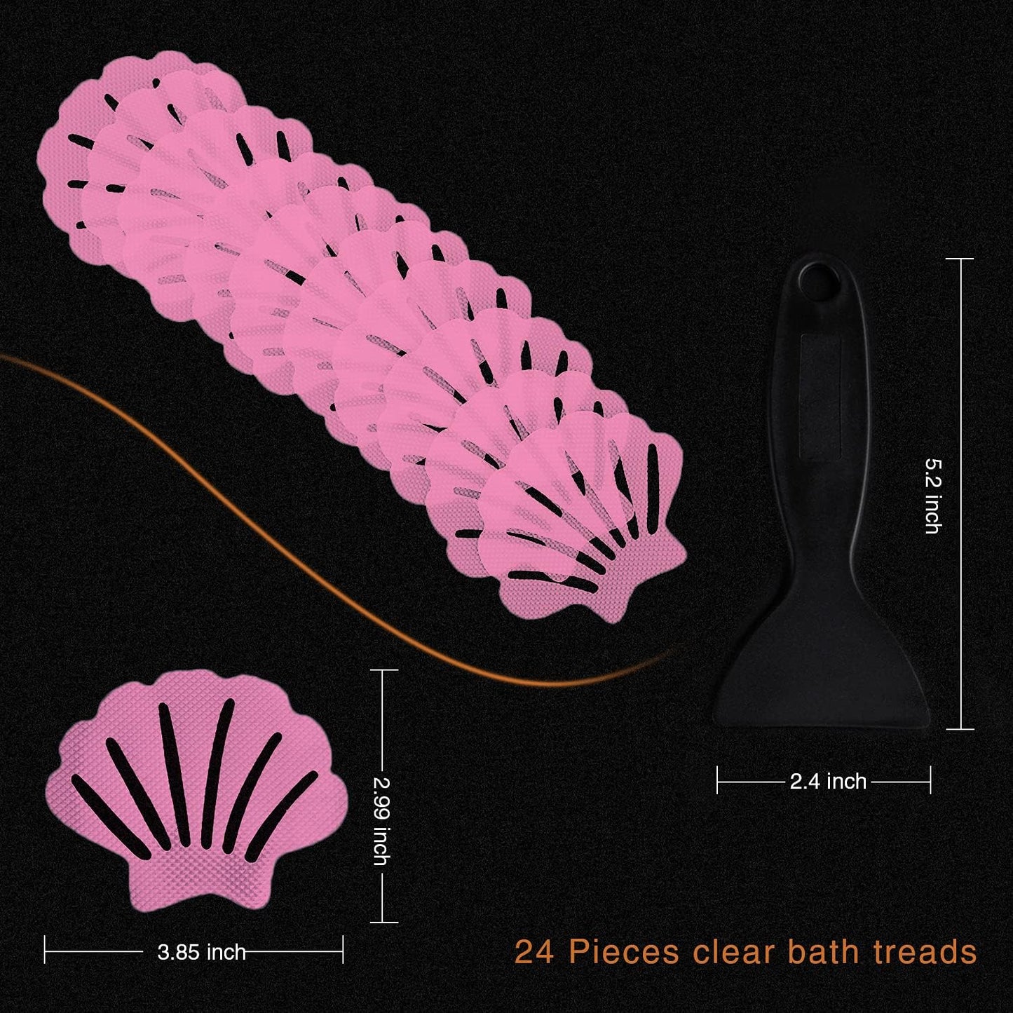 Non-Slip Bathtub Stickers, 24 PCS Shell Safety Bathroom Tubs Showers Treads Adhesive Decals Scraper (Pink)