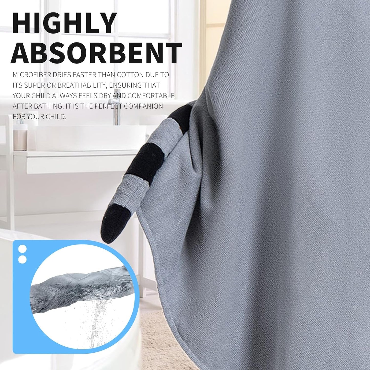 OLAOLA Raccoon Hooded Towel for Kids 3-12 Years, 28" x 53" Soft Thick Absorbent Beach Towels, Toddler Bath Towel Wrap, Swim Pool Towels Poncho for Boys Girls