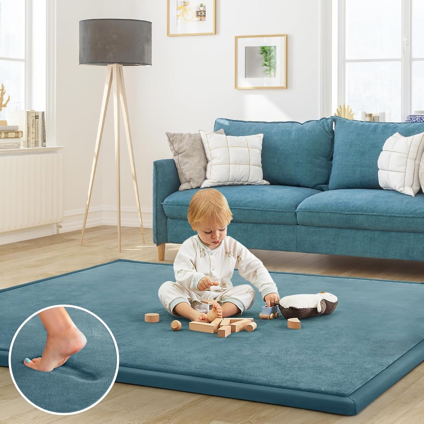 Baby Play Mat for Floor Tummy Time Mat Nursery Muscle Area Rug Playroom Rug Tatami 65"*50" Memory Foam 1.3" Thick Crawling For Babies,Toddlers, Infants, Kids,Floor(Green)