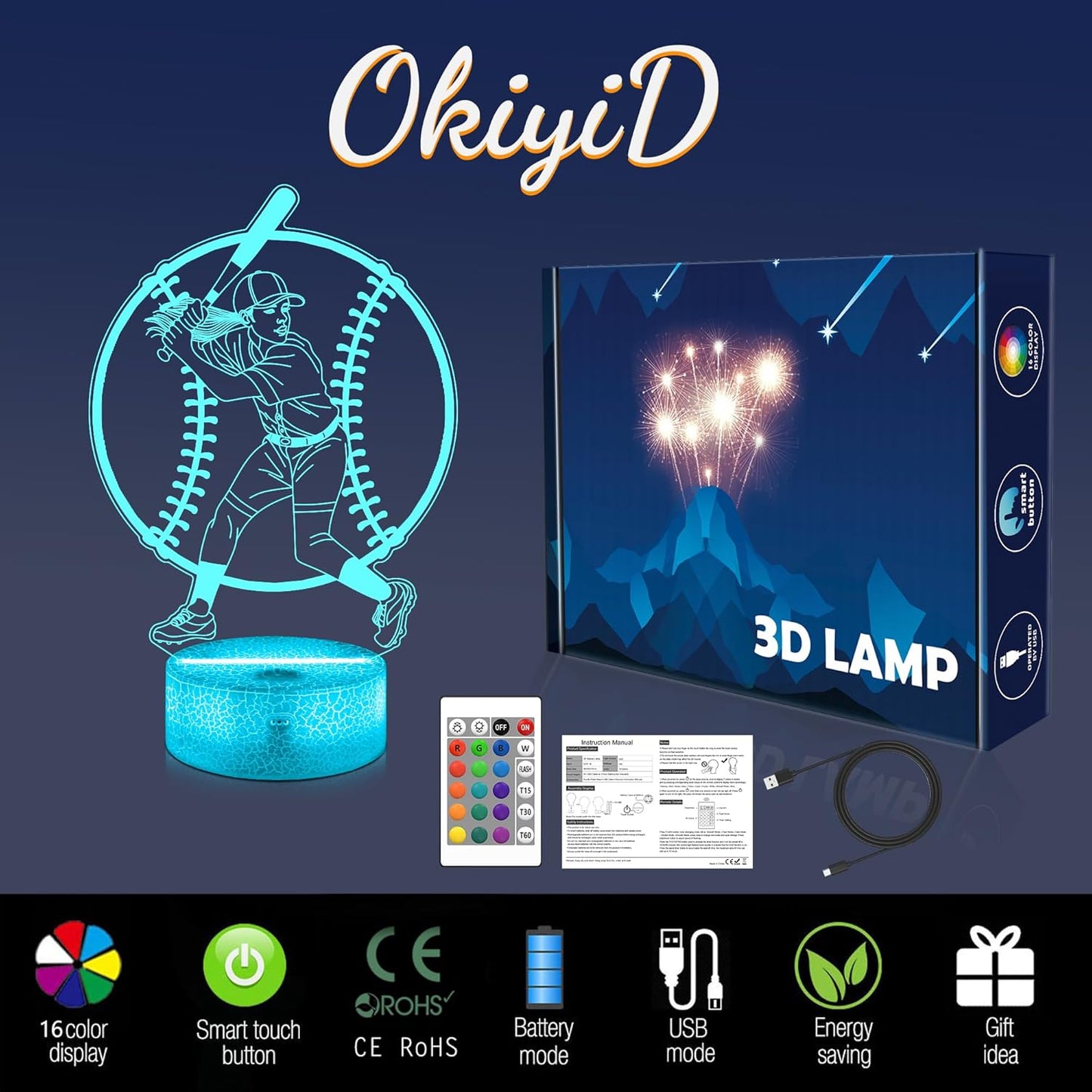 Softball Gifts for Girls, Light Up Softball Night Light 3D Illusion Lamp with 16 Colors Remote Control, Softball Accessories Stuff for Girls Women Best Friends Sister Birthday Xmas Gifts